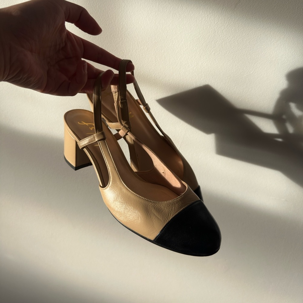 Elegant Beige and Black Slingback Heels